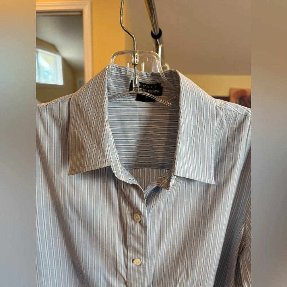 Theory Blue White Striped Button Down Shirt Lightweight Long Sleeve Blouse M - Picture 8 of 14
